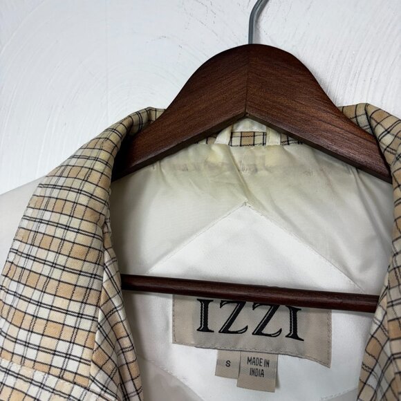 Vintage IZZI Jacket Womens S White Plaid Collar 90s Windbreaker Zip Drawstring - Picture 7 of 11